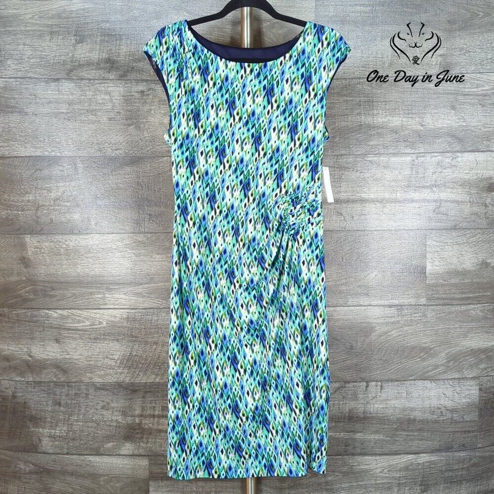 Connected Connected Womens Sleeveless Sheath Dress Blue Green Print NWT Size 12